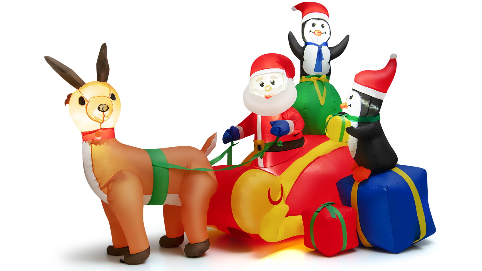 Costway 180cm Christmas Inflatable Lighted Santa Claus on Reindeer Sleigh