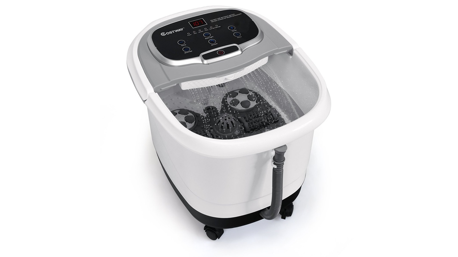 Costway Grey Electric Heated Foot Spa Massager Tub with Adjustable Shower, LED Display, Timer