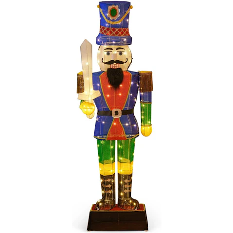 Costway LED Fairy Light 3D Nutcracker Soldier Christmas Decoration with Sword