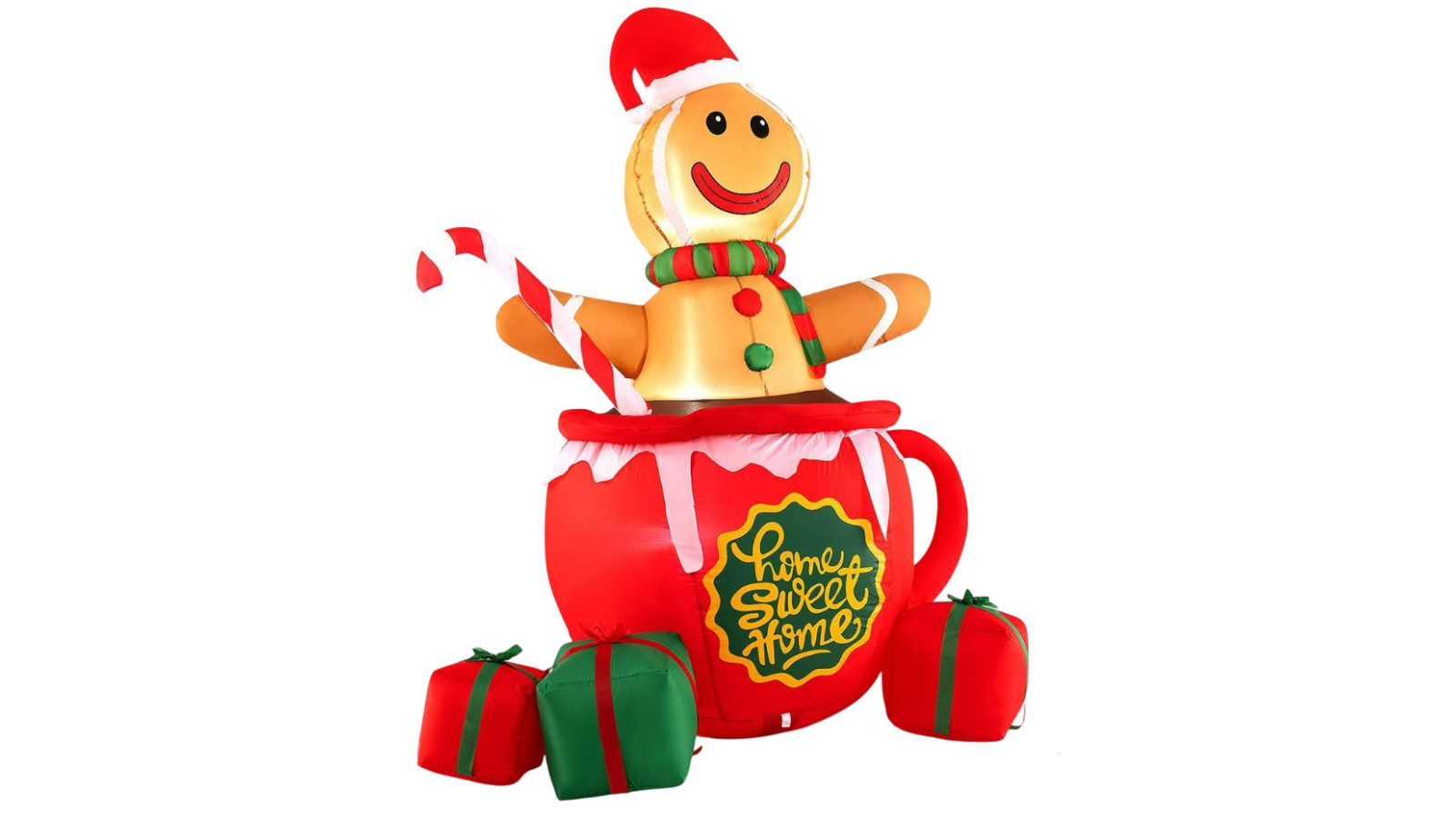 Costway 1.4m Pre-Lit Inflatable Gingerbread Man with Gift Box Christmas Xmas Giant Decoration Tinsel