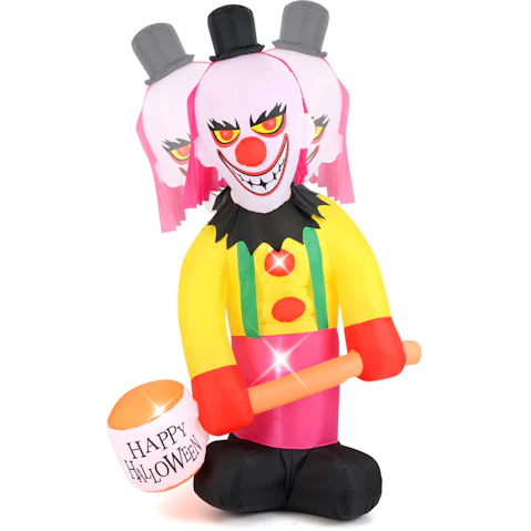 Costway 240cm Giant Halloween Inflatables Clown with Hammer and LED Lights