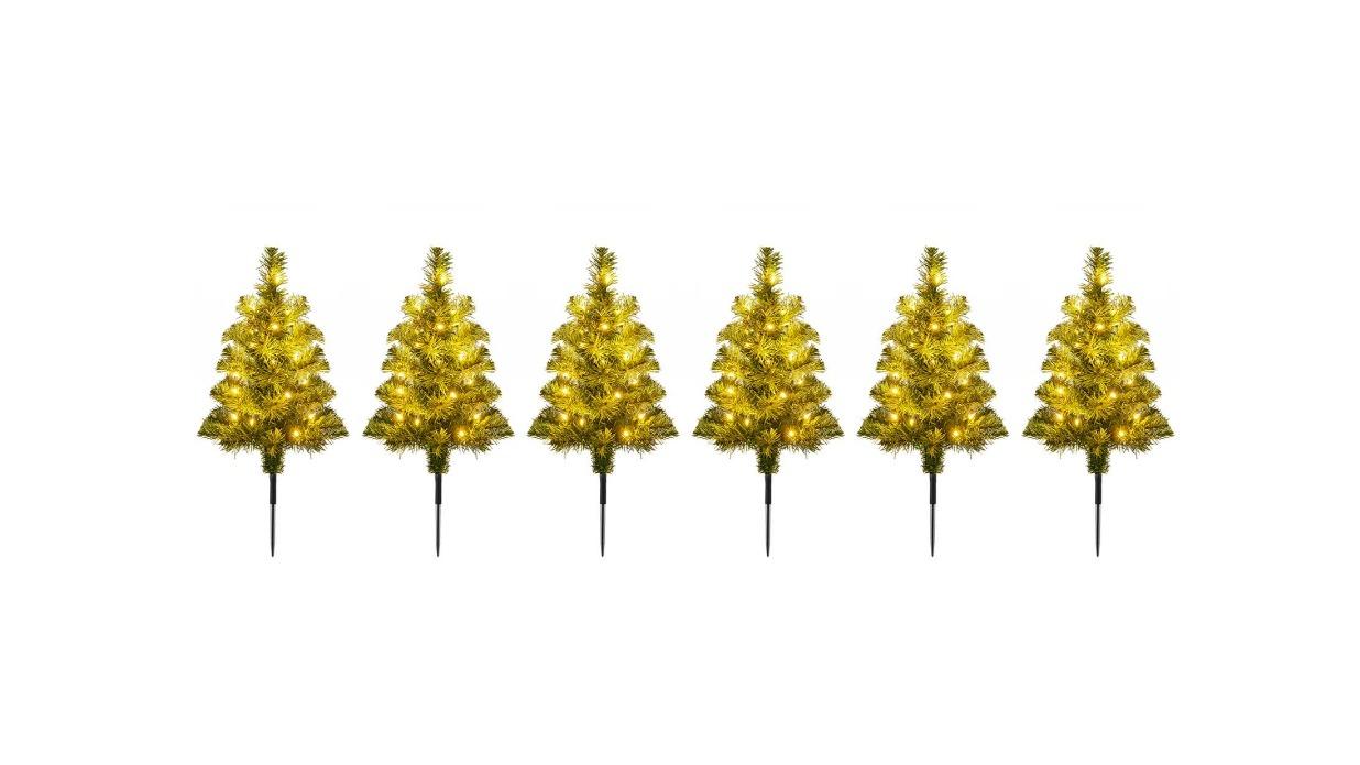 Costway Pack of 6 Solar Powered Pre-Lit Mini Artificial Christmas Tree - 45cm