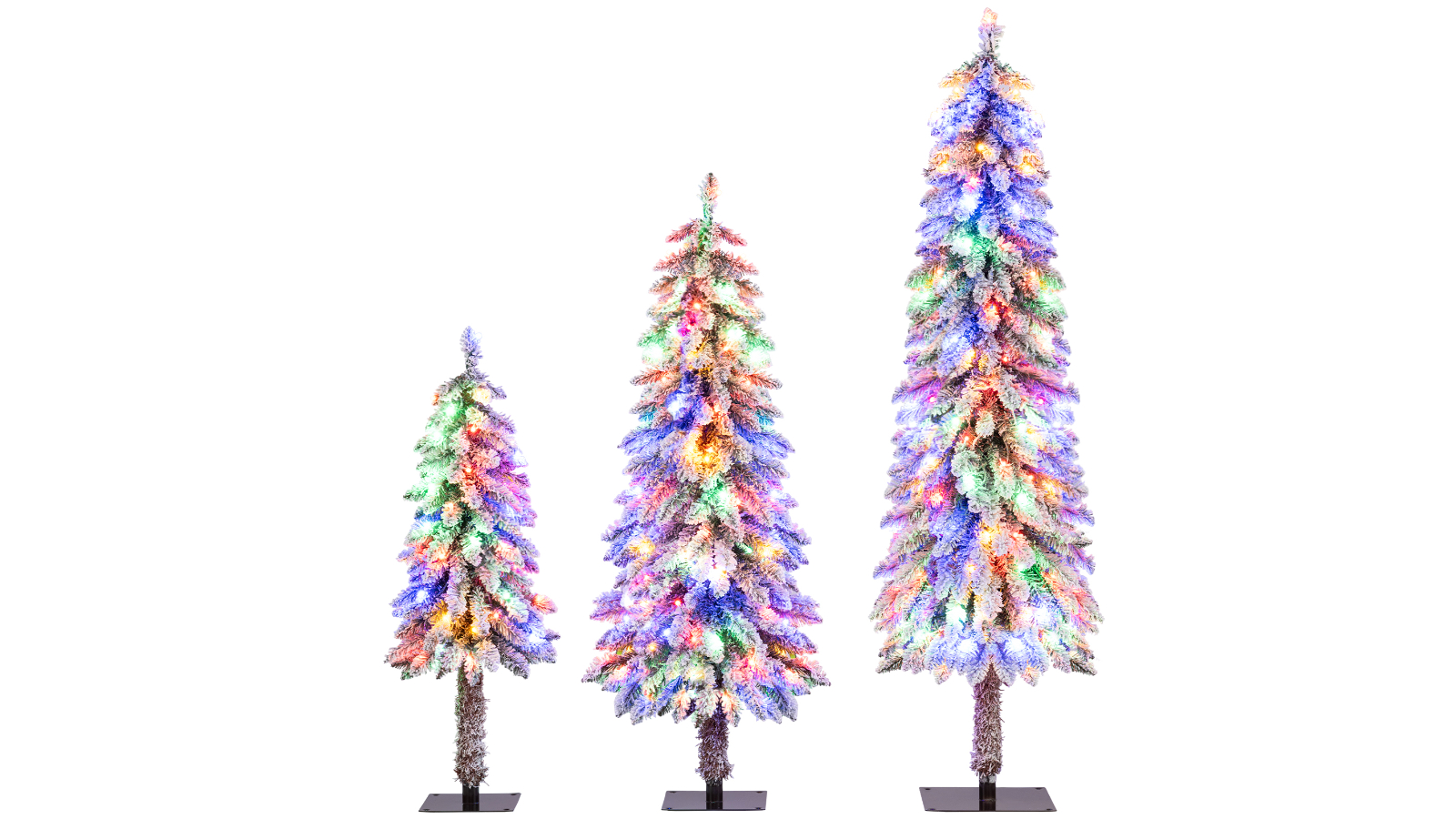 Costway 3 Piece Pre-Lit Christmas Tree with Multi-Coloured Light Snow-Flocked Branch Tip