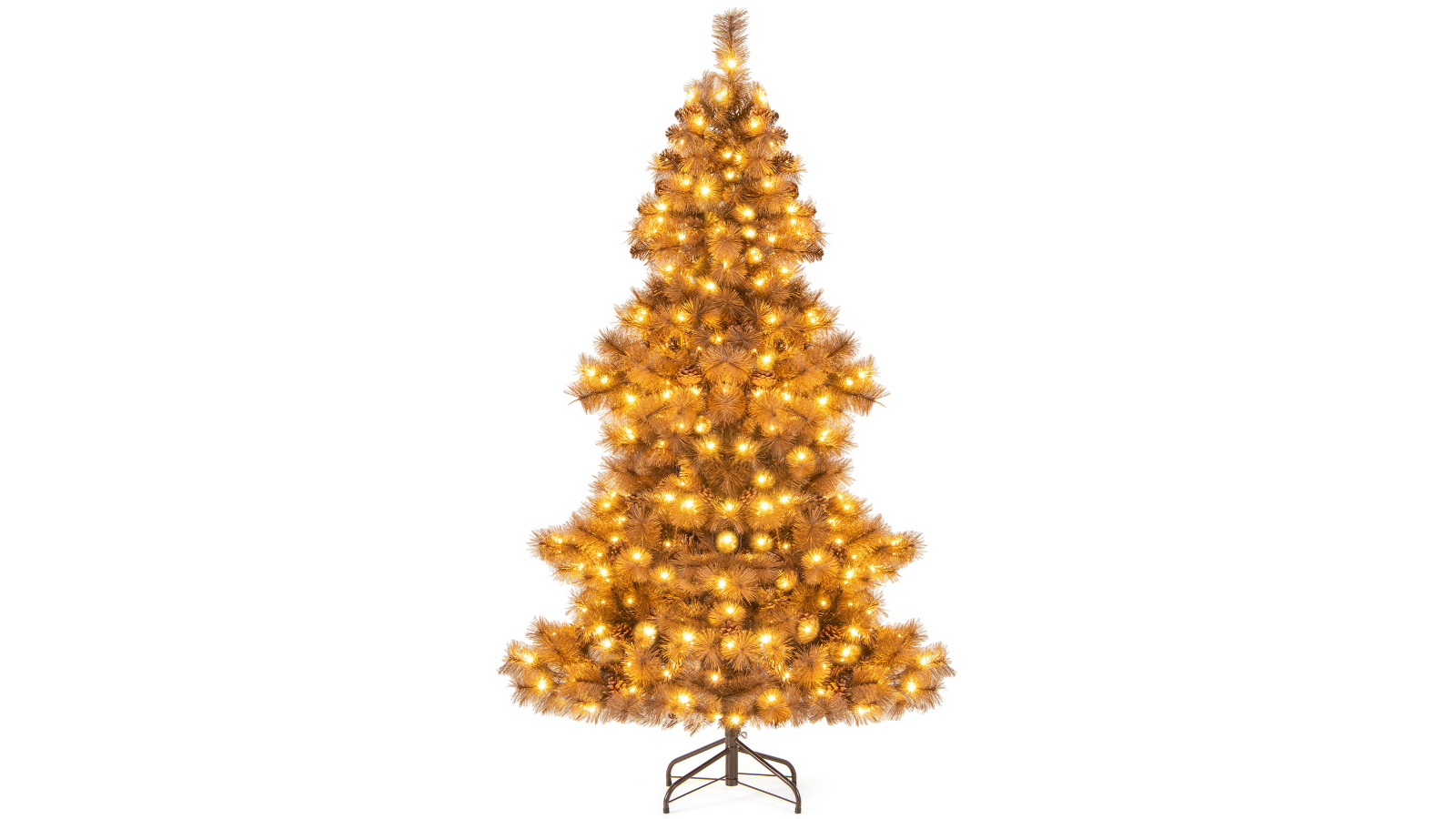 Costway 493 Branch Tip Folding Stand Christmas Halloween Tree with 52 Pine Cone, 200 LED Light 