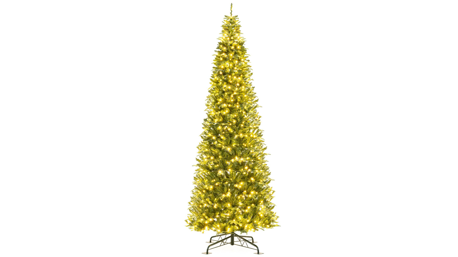 Costway 3.6metre Pre-Lit Hinged Christmas Tree with PVC PE Branch Tip Warm White LED Light
