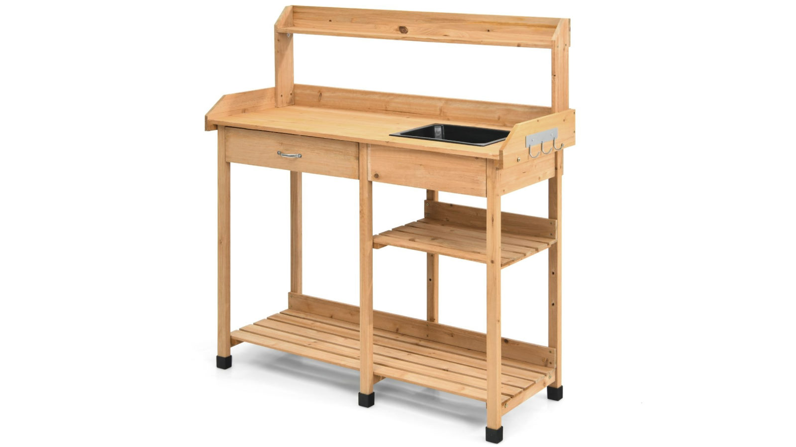 Costway 2-Tier Garden Potting Bench Wood Potting Table Patio Work Station