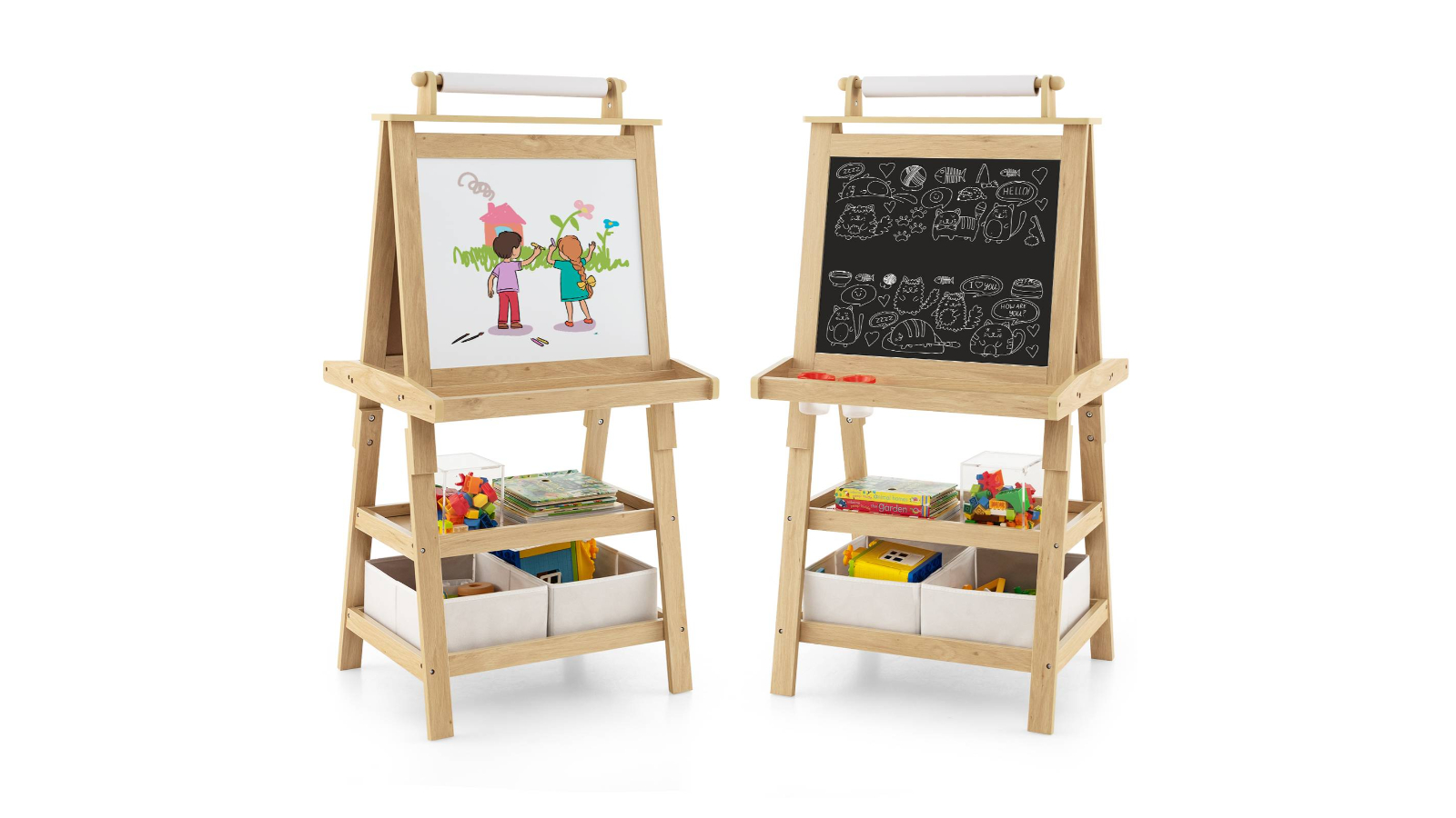 Costway Double-Sided Wooden Easel Standing Painting Board - Natural