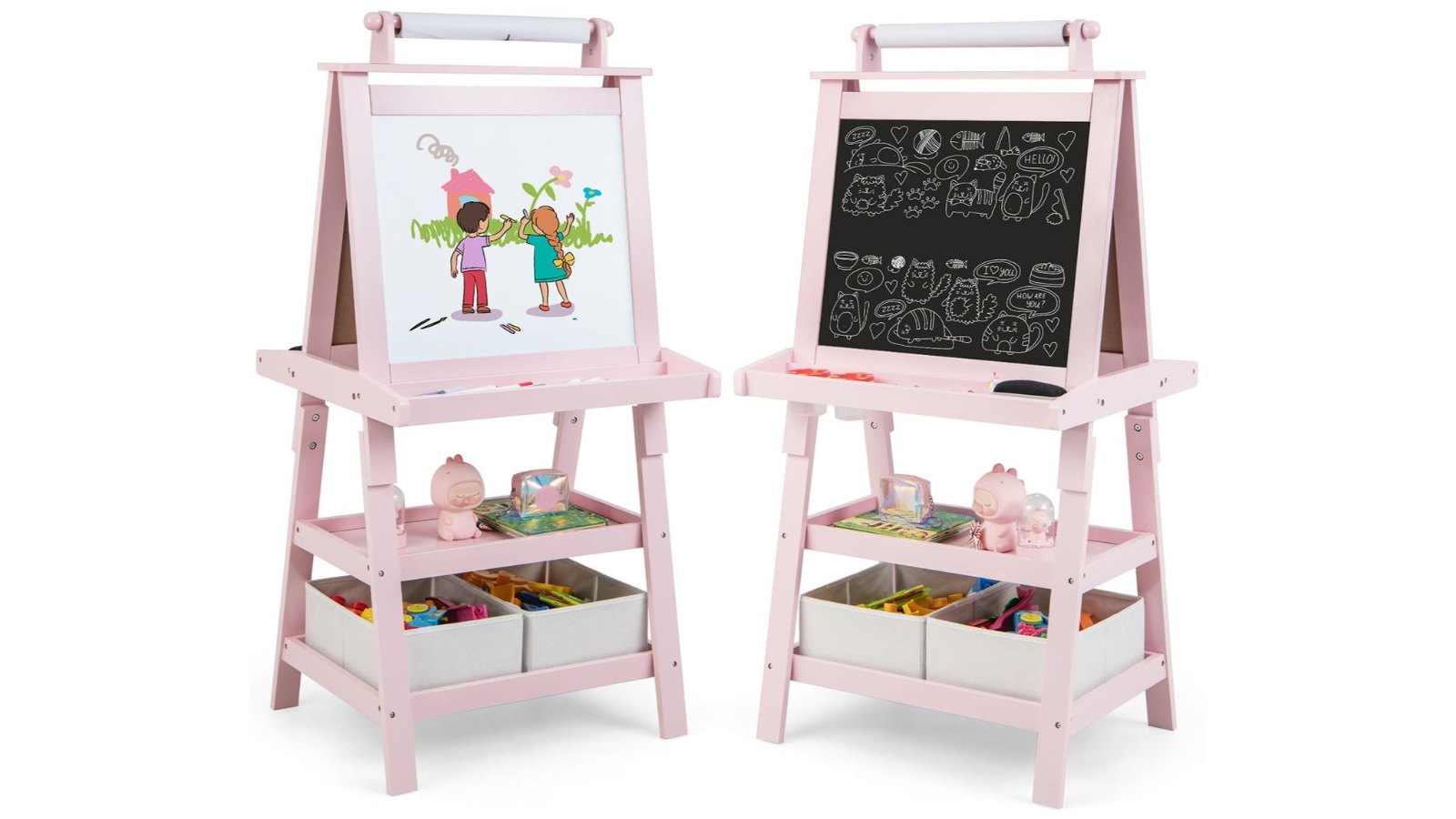 Costway Double-Sided Wooden Easel Standing Painting Board - Pink