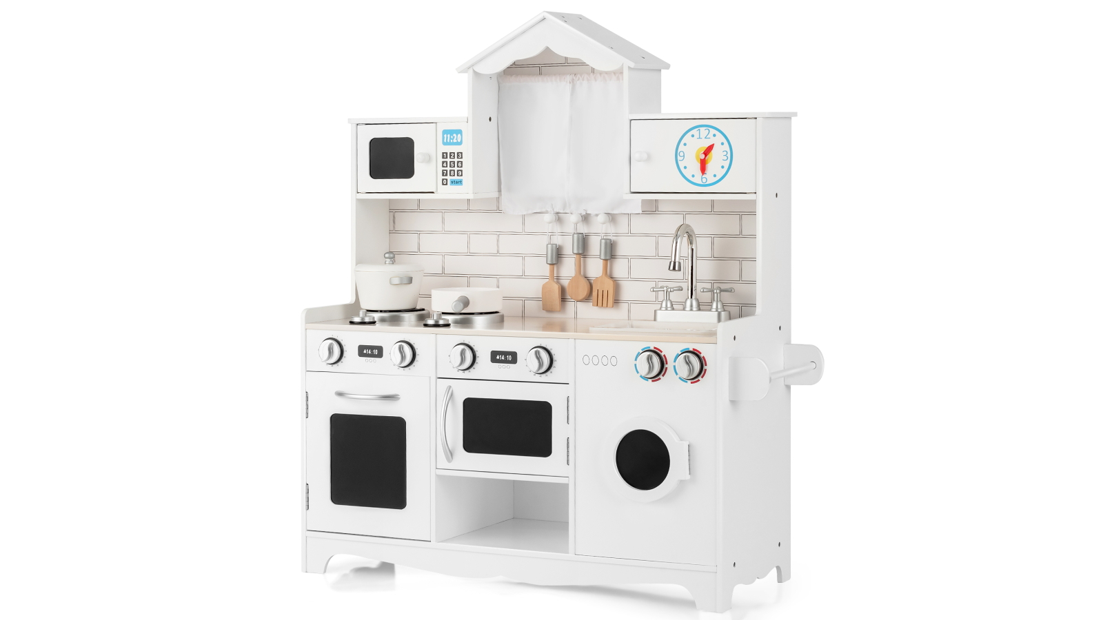 Costway Wood Pretend Kitchen Playset with Cookware - White