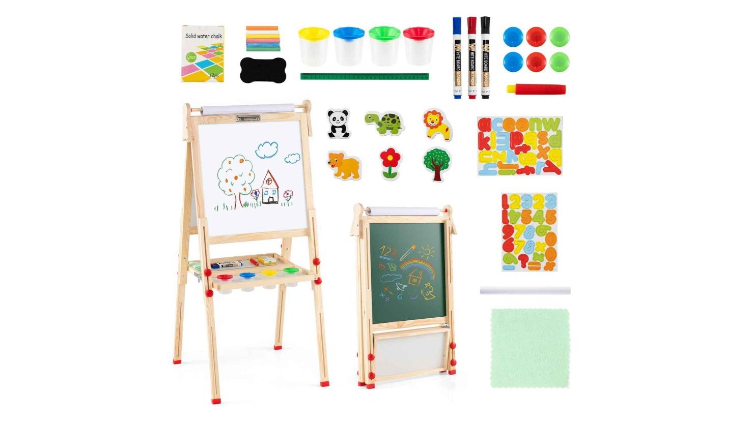 Costway 3-in-1 Wood Dual-Side Drawing Easel with Adjustable Height