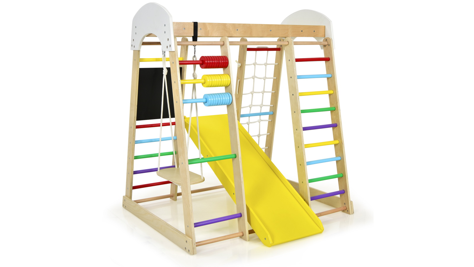 Costway 8-in-1 Climb Wooden Climb Playset with Swing Slide and Climb Board - Multi-Coloured