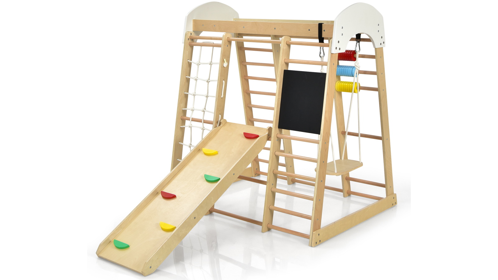Costway 8-in-1 Wooden Climb Play Set with Swing Slide and Climb Board - Natural