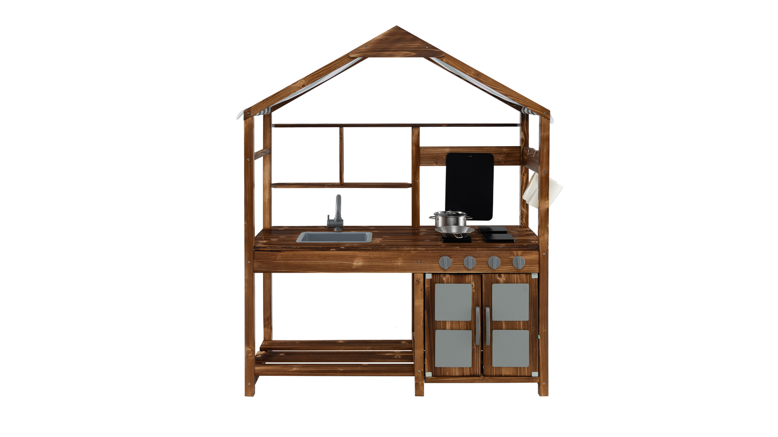 Costway Wood Kitchen Playset with Canopy and Chalkboard - Natural
