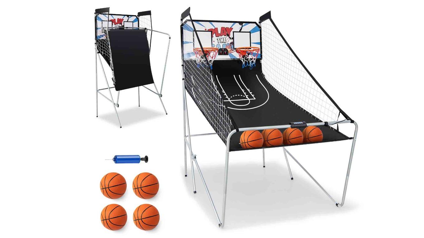 Costway 4-Player Arcade Basketball Game Electronic Scoring Double Shooting Machine - Black