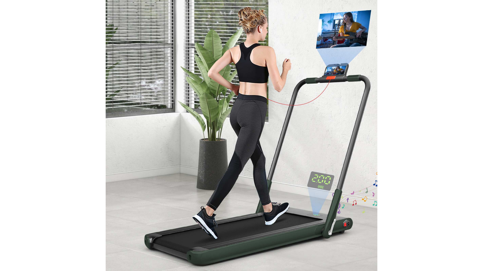 Costway 2-in-1 12kmh Electric Desk Treadmill Folding Machine Home Gym  Dark Green