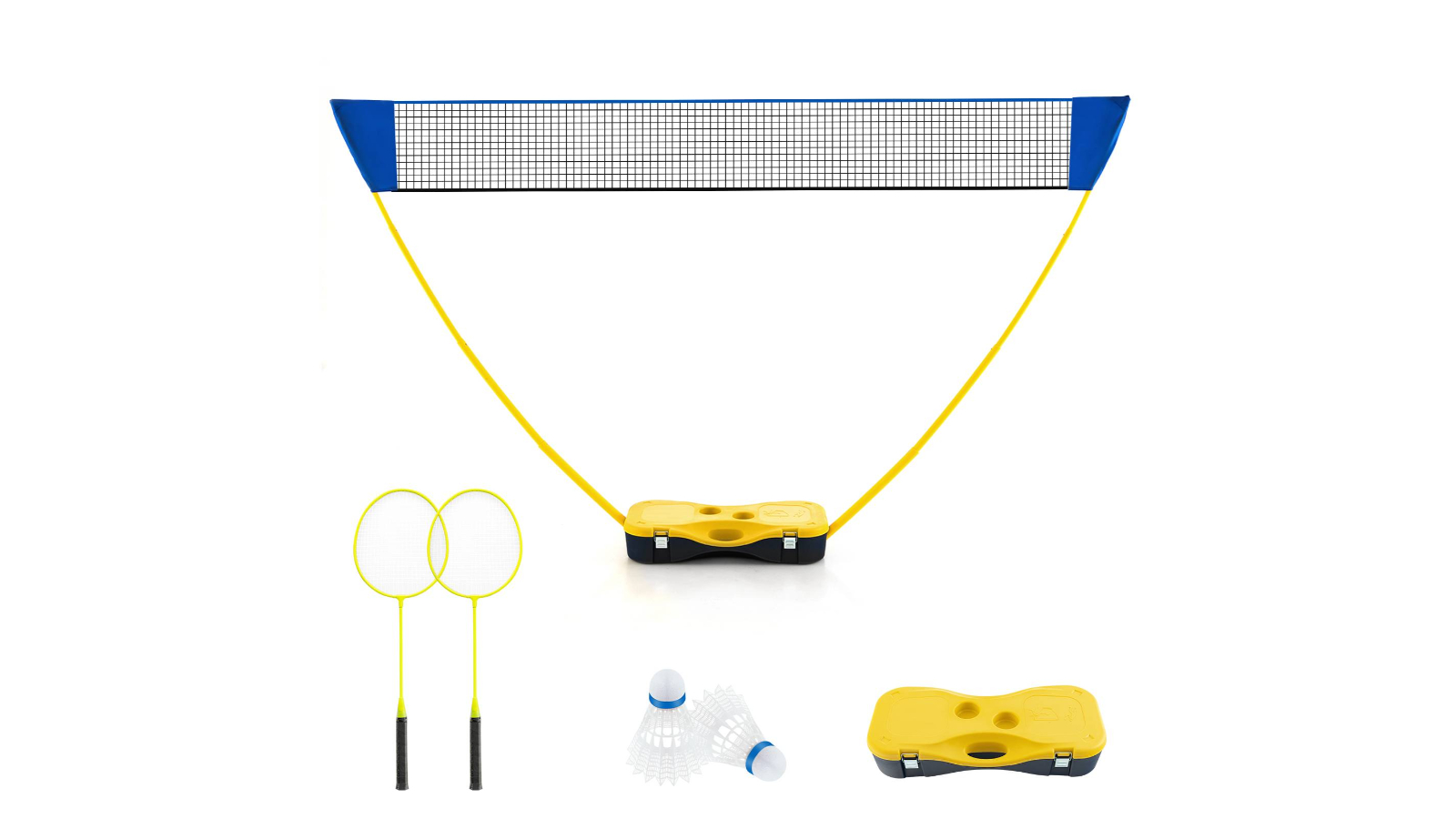 Costway All in 1 Portable Badminton Net Set Outdoor Net Set with Storage Base - Yellow and Blue