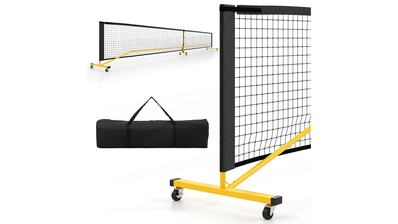 Costway 6.75m Portable Pickleball Net System PE Tennis Net with 6 Lockable Wheels Carry Bag