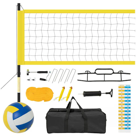 Costway Adjustable Portable Volleyball Net Set with Ball Boundary Line & Anti-Sag Design Badminton Tennis - Yellow