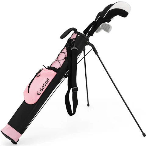 Costway Lightweight Golf Stand Bag with Shoulder Strap Pocket and Bottle Holder - Pink