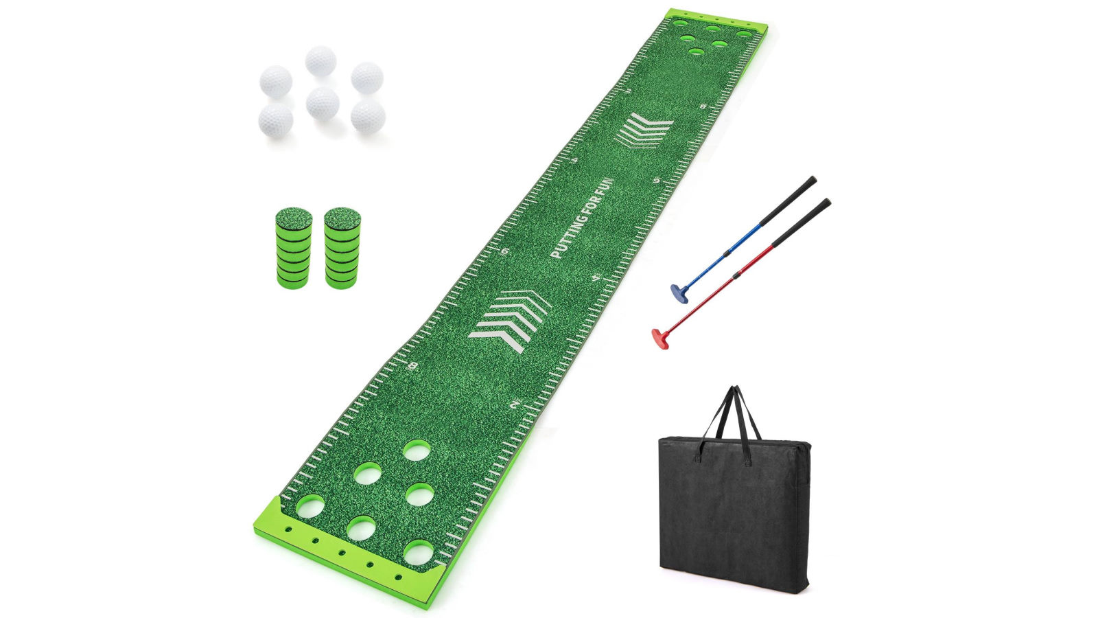 Costway Golf Putting Green 332 x 50cm Golf Practice Mat with 2 Adjustable Putters Indoor Outdoor Training