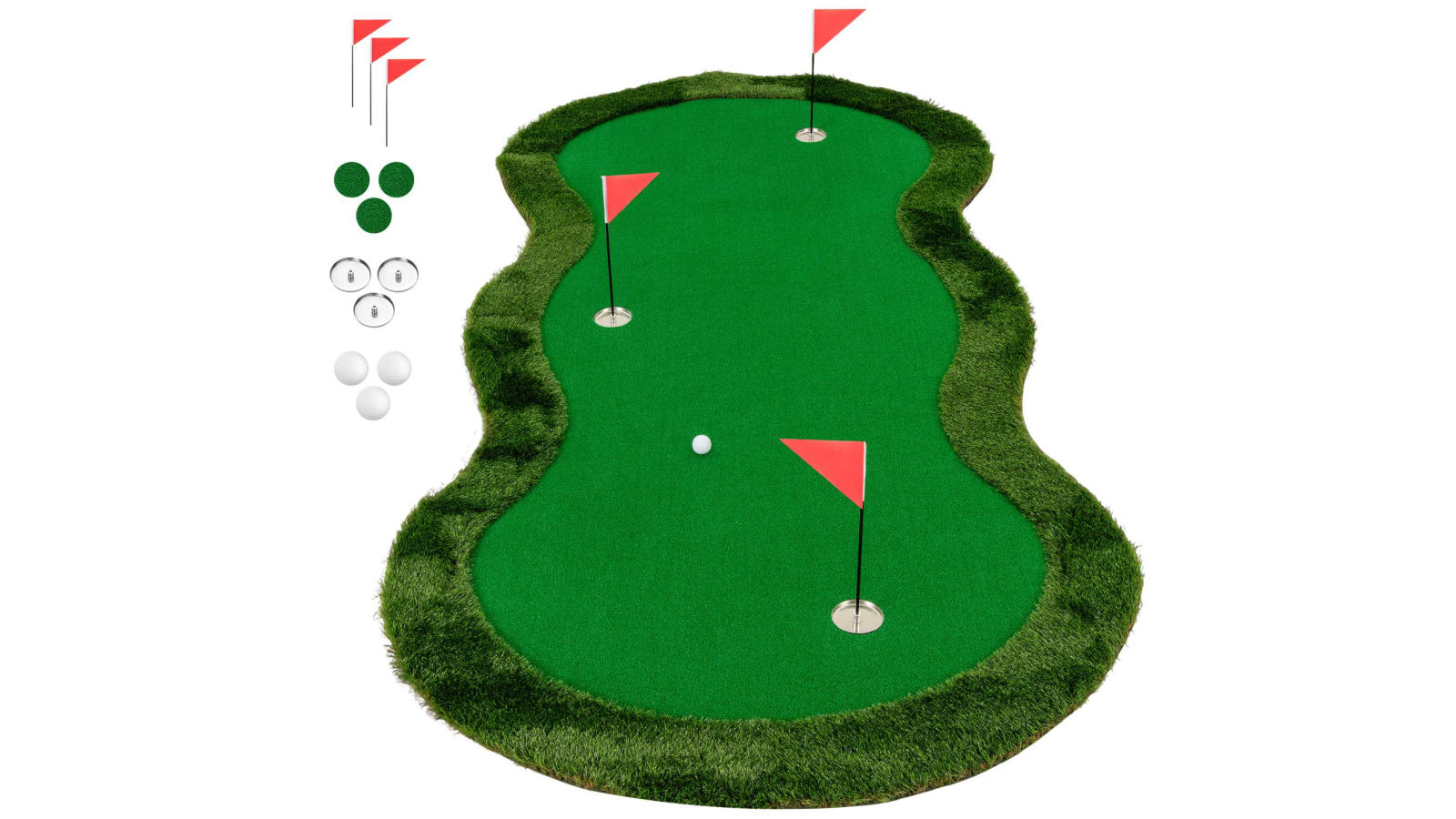 Costway 3M Golf Putting Green Golf Practice Mat with 3 Holes Cups and Flags Indoor Outdoor Training
