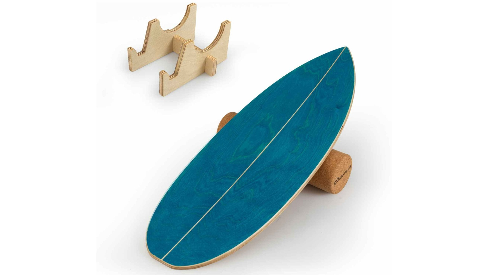 Costway Wood Wobble Balance Board Trainer with Cork Roller - Blue
