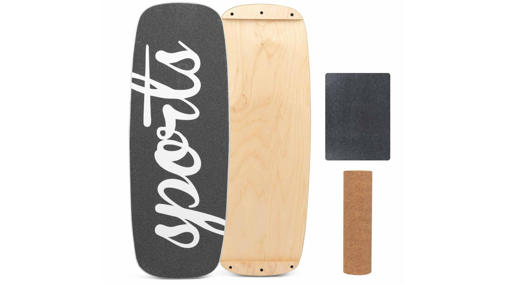 Costway 12-Ply Wood Wobble Balance Board Trainer with Cork Roller and Stoppers - Black