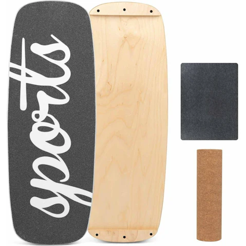 Costway 12-Ply Wood Wobble Balance Board Trainer with Cork Roller and Stoppers - Black