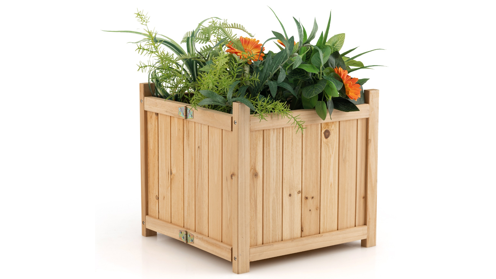 Costway Wood Raised Garden Bed Folding Planter Box with Drainage Hole - 38 x 38 x 35cm