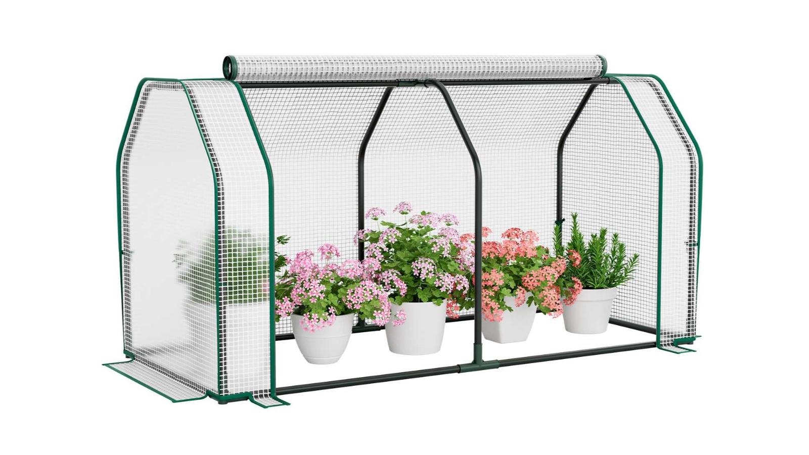 Costway PE Cover Mini Greenhouse Garden with Roll-Up Zippered Door - 121 x 54 x 61.5cm