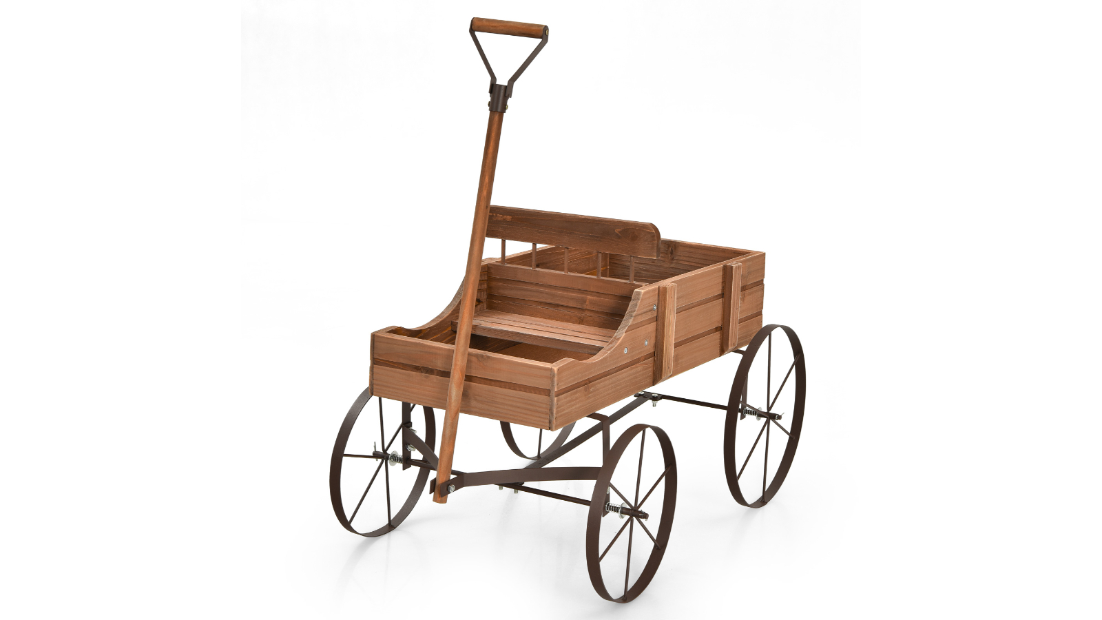 Costway Wooden Garden Bed Wagon with Wheel - Brown