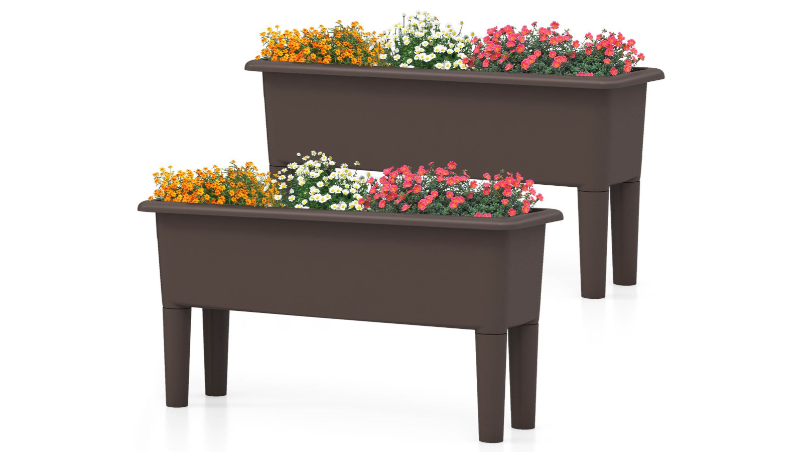 Costway Pack of 2 29 Litre Raised Garden Beds Elevated Planter Box with Drainage Hole - Coffee