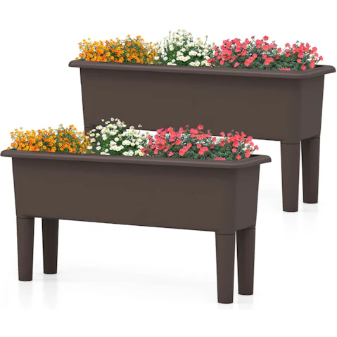 Costway Pack of 2 29 Litre Raised Garden Beds Elevated Planter Box with Drainage Hole - Coffee
