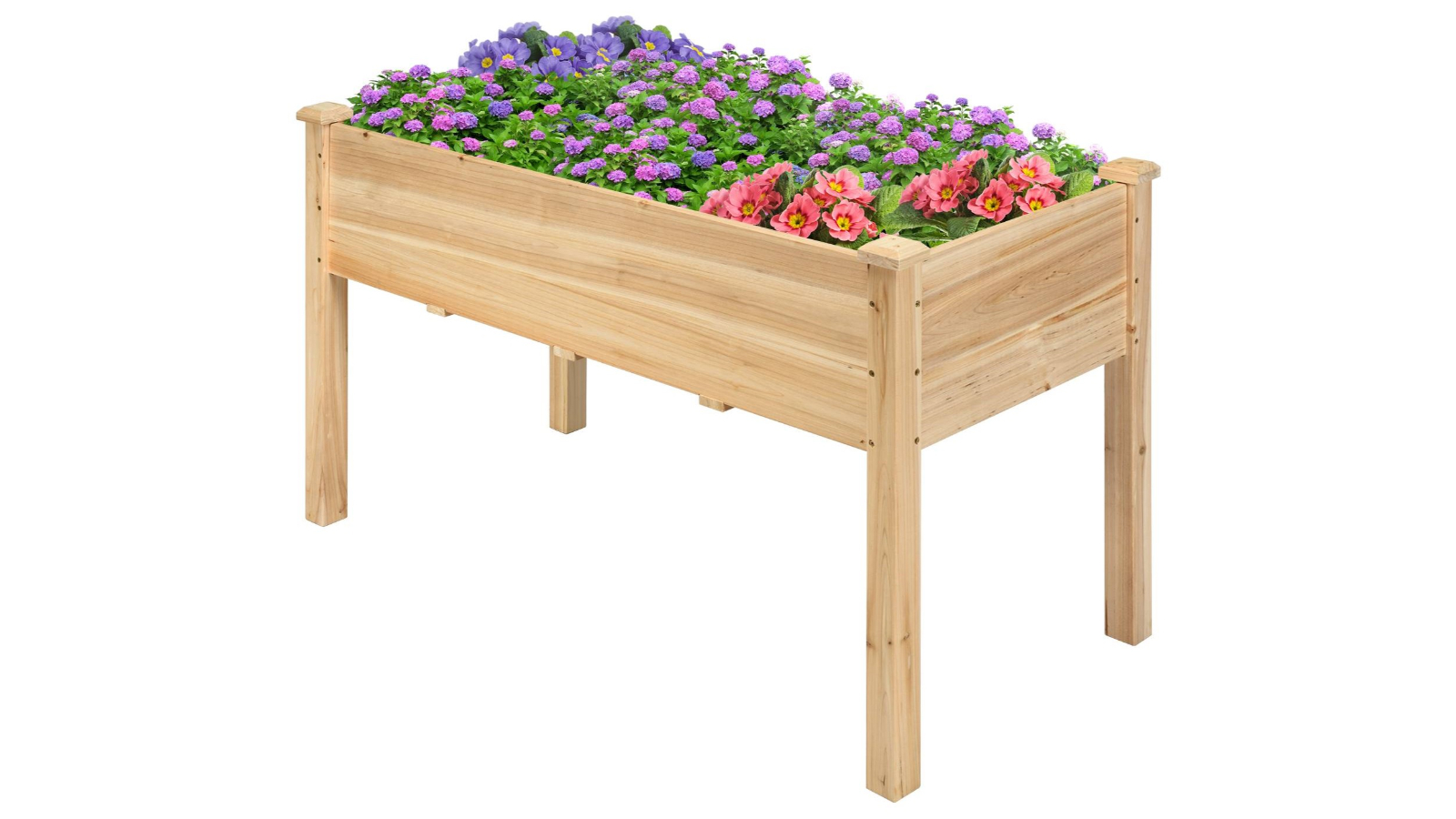 Costway Natural Outdoor Garden Bed Wood Raised Planter Box - 125 x 59 x 76cm