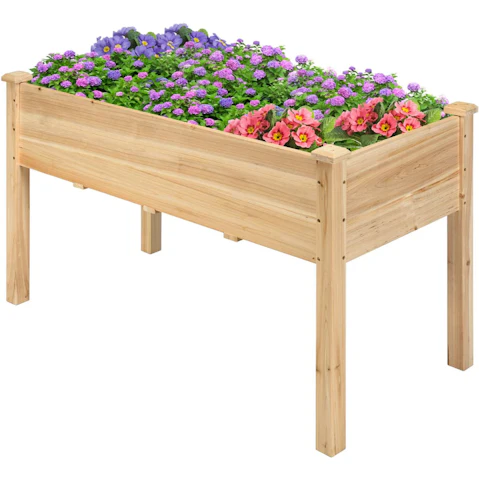 Costway Natural Outdoor Garden Bed Wood Raised Planter Box - 125 x 59 x 76cm