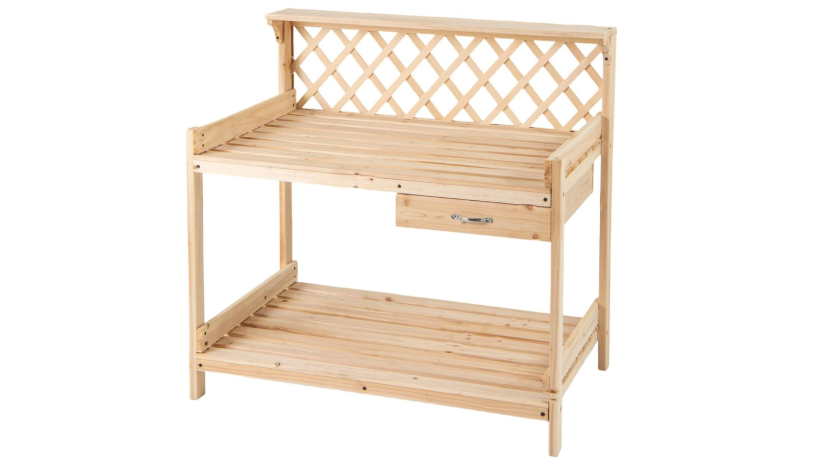 Costway Garden Potting Bench Table Wooden Plant Work Station with Lattice Trellis Removable Drawer Top