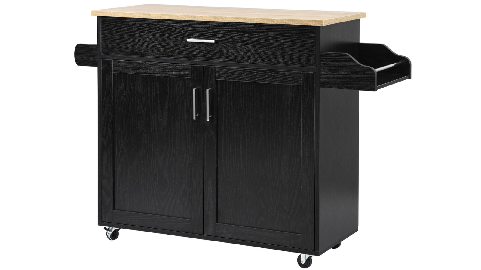 Costway Wooden Rolling Kitchen Island Storage Cart Trolley with Shelf - Black