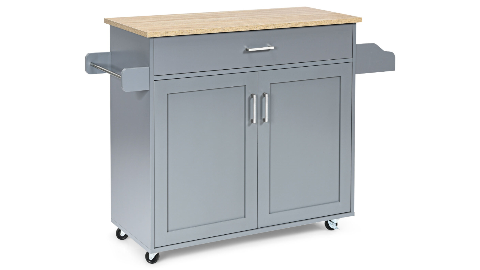 Costway Large Kitchen Island Trolley with Towel Rack and Spice Shelf - Grey