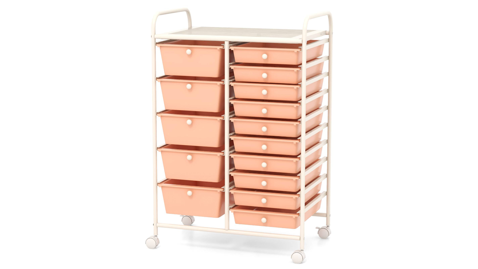 Costway 15-Drawer Rolling Storage Cart - Peach