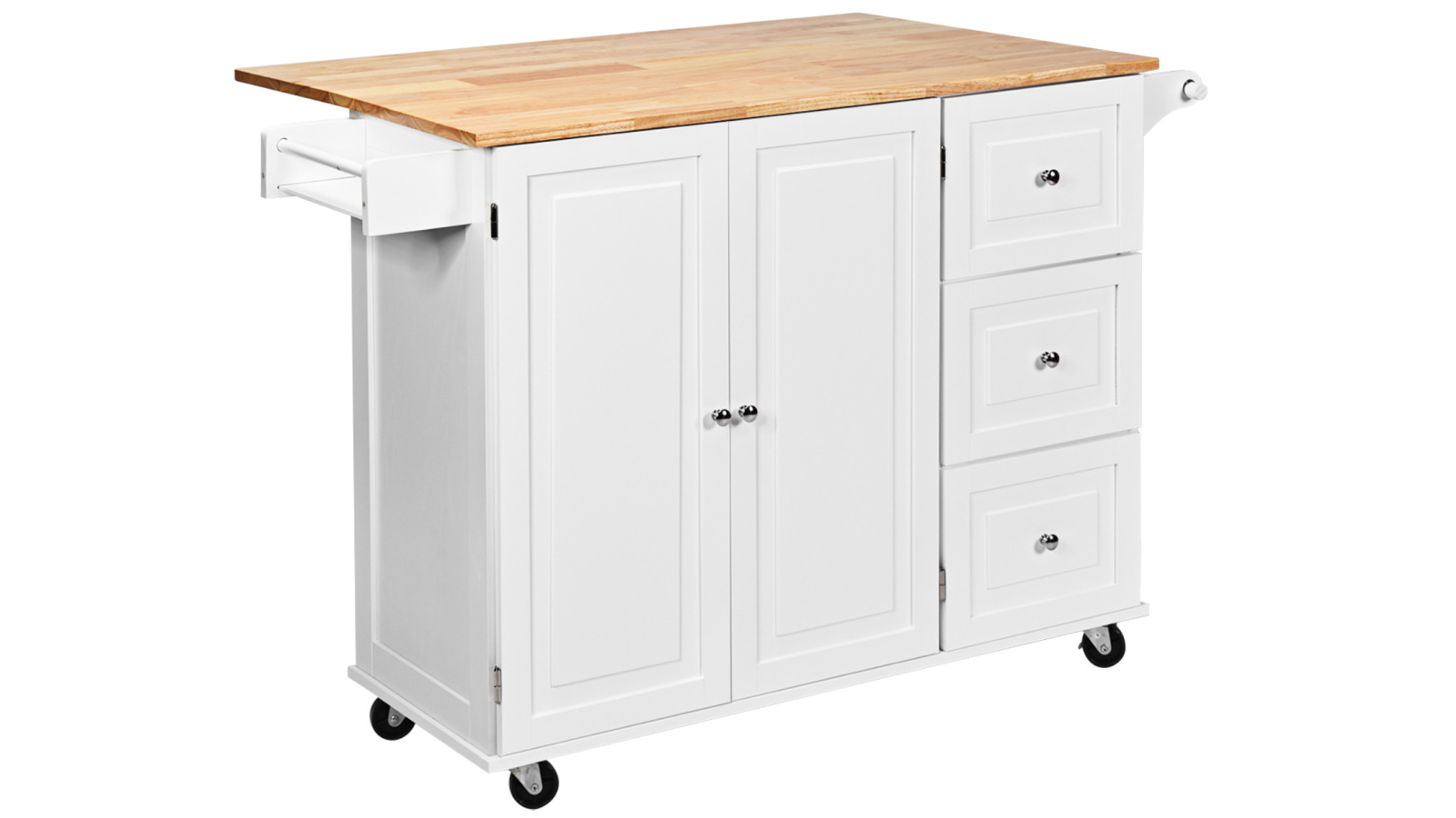 Costway Kitchen Island Trolley Dining Cart with 3 Drawers, 2 Door and Adjustable Shelf