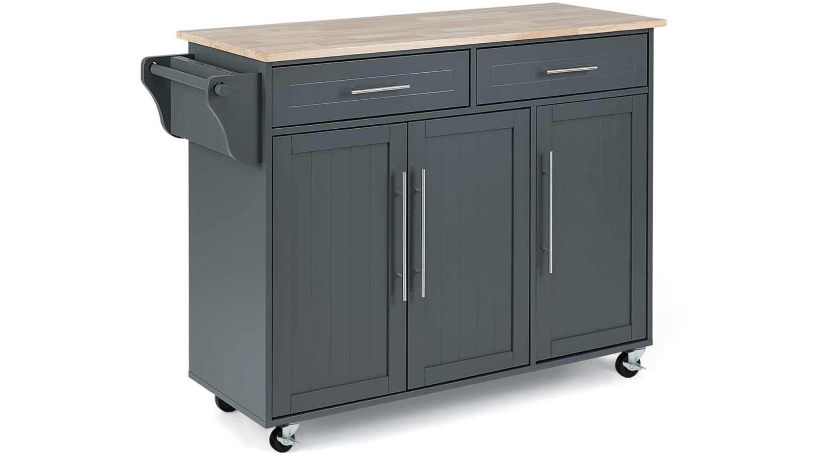 Costway Kitchen Island Trolley Rolling Serving Cart with Storage Cabinet, Stainless Steel Handle and Drawers - Grey