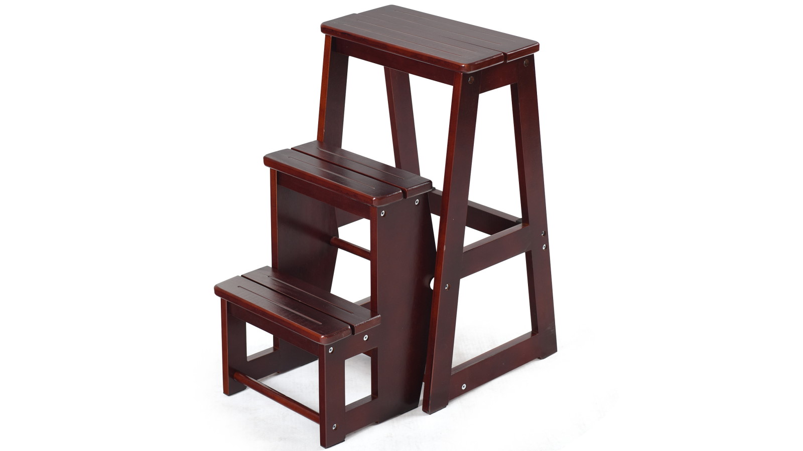 Costway 3 Step Folding Ladder Portable Step Stool - Walnut