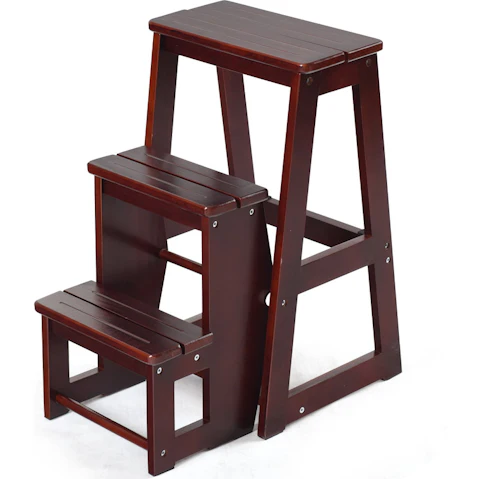 Costway 3 Step Folding Ladder Portable Step Stool - Walnut