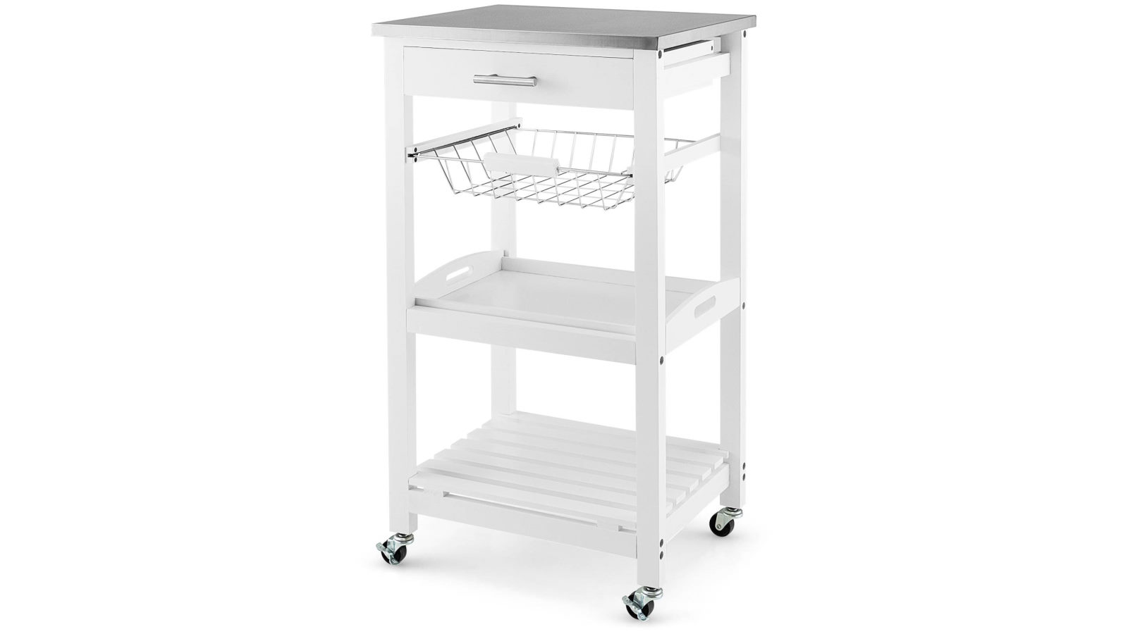 Costway 5-Tier Kitchen Storage Cart Food Prep Table with Stainless Steel Tabletop - White