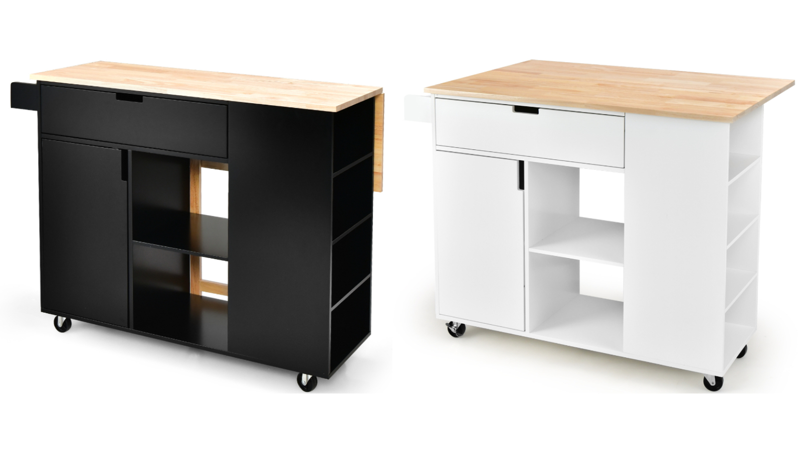 Costway Large Kitchen Island Trolley Drop-Leaf Top and Adjustable Shelf