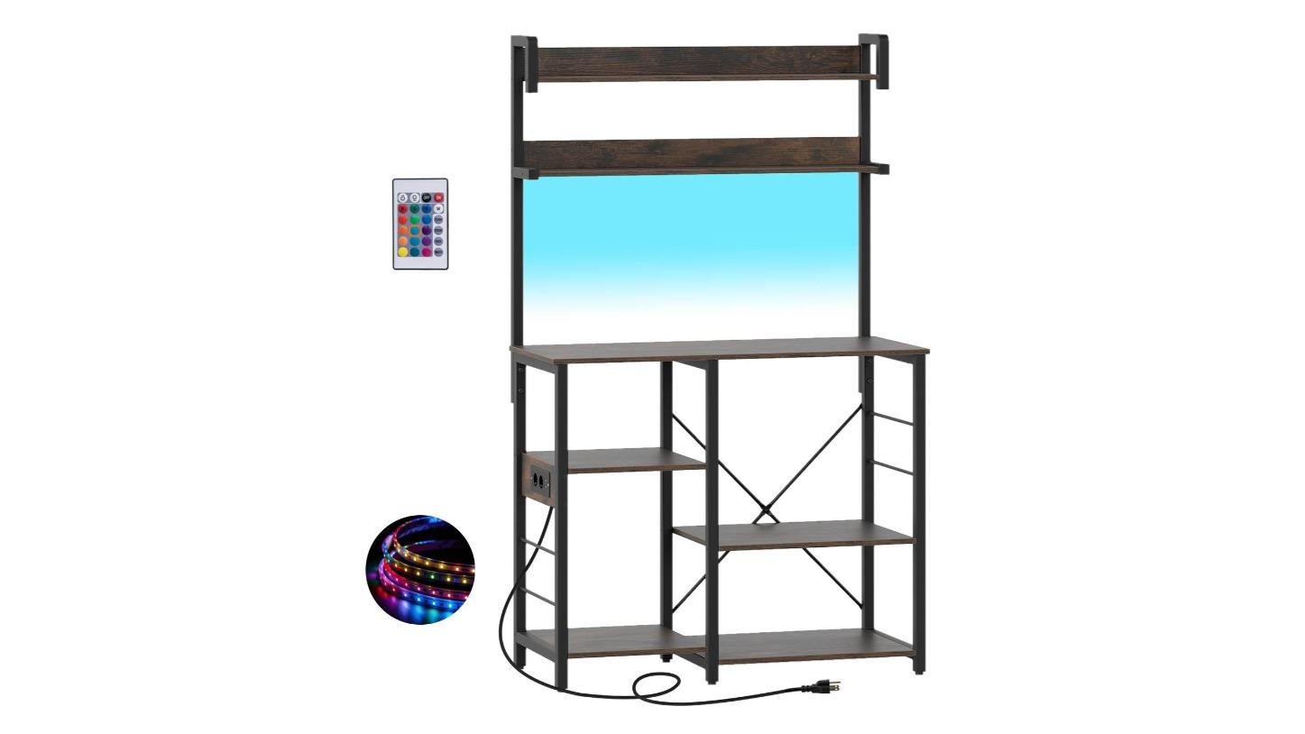 Costway Kitchen Bakers Rack with Light and Charging Port