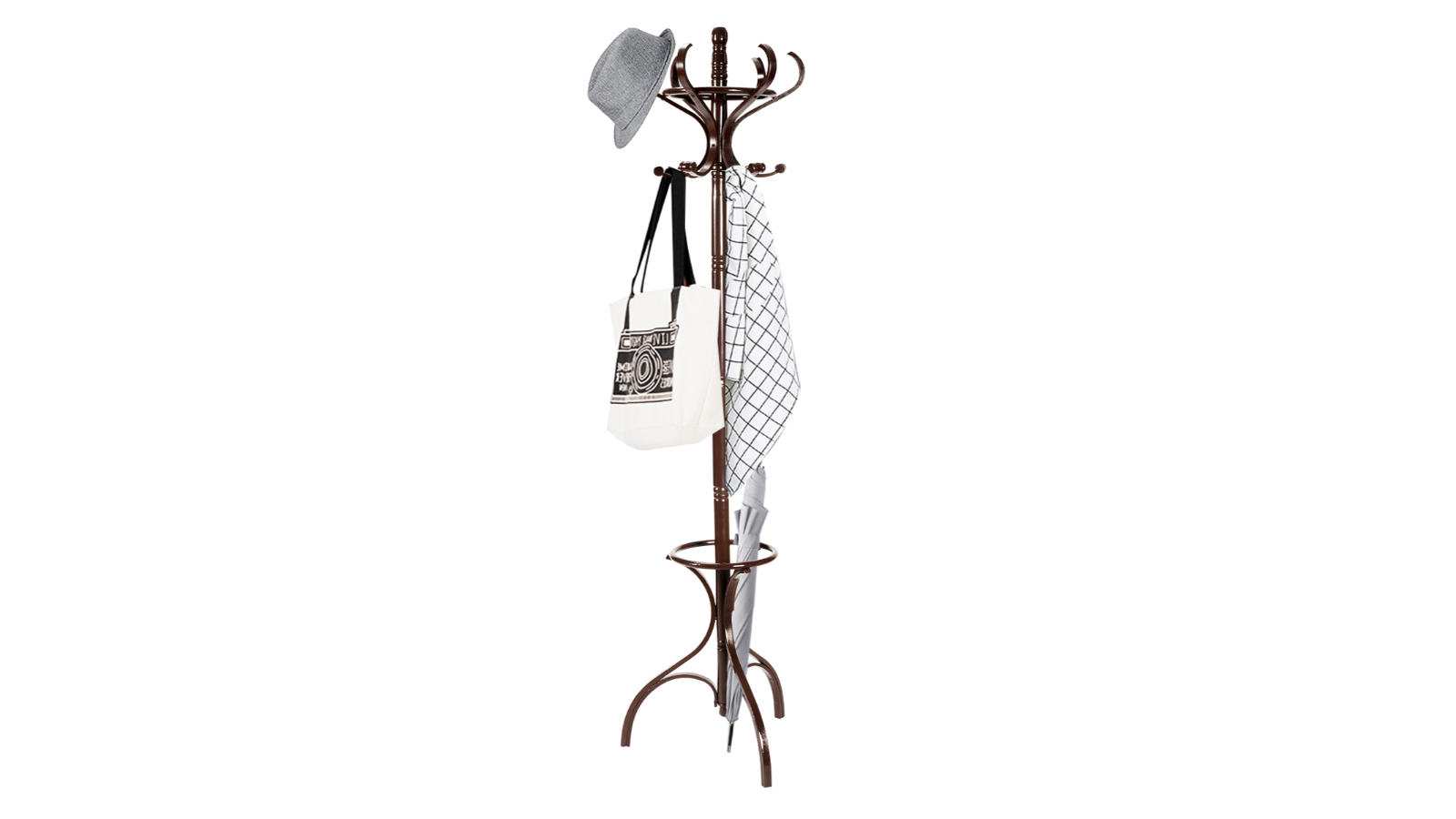 Costway 1.8 meter Wood Coat Rack Hat Stand Clothes Hanger with Umbrellar Holder & 12 Hooks Entryway Bedroom Living Room