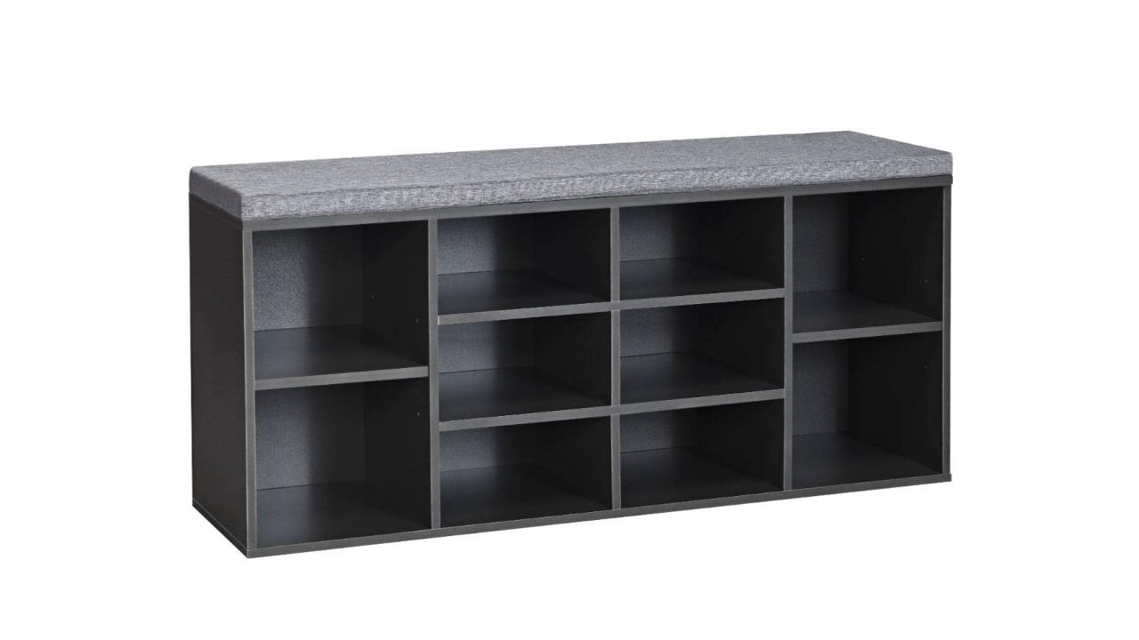 Costway 10-Cube Shoe Hallway Bench Storage Shelf with Padded Seat - Grey