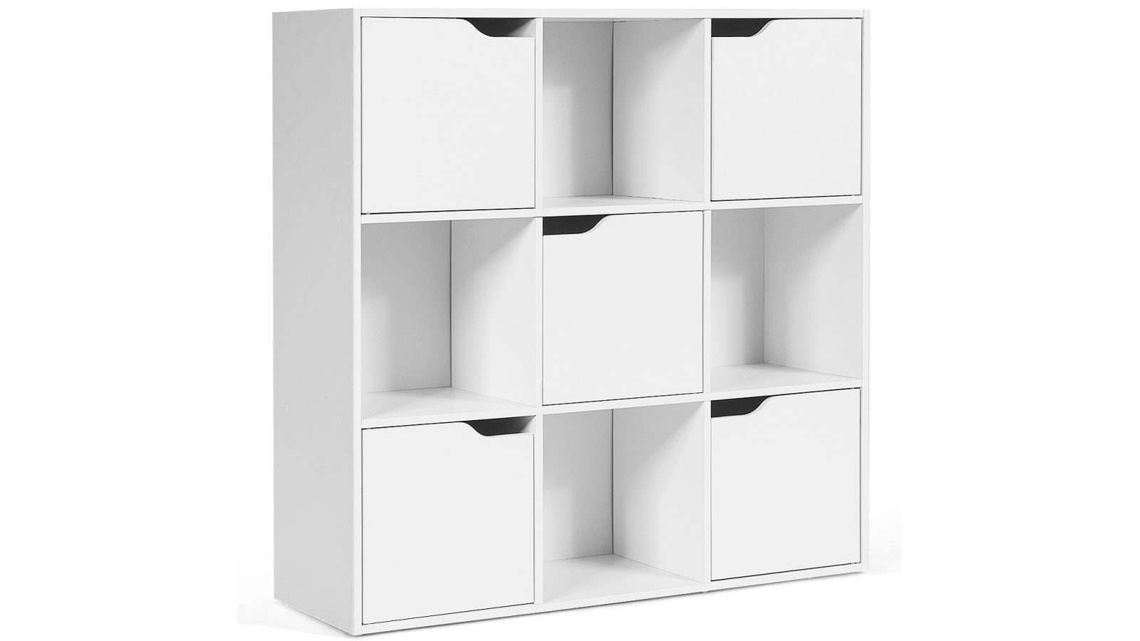 Costway 9-Cube Storage Cabinet 3-Tier Organizer Wooden Cubby Bookcase with Doors Stand Shelf - White