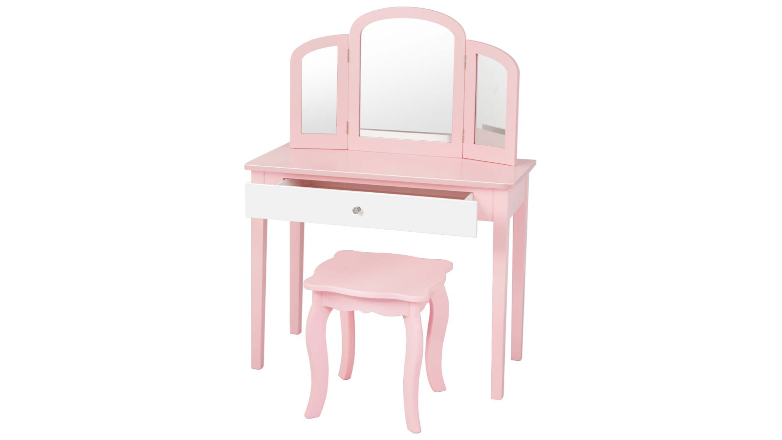 Costway Princess Folding Vanity Table Stool Set with Drawer - Pink
